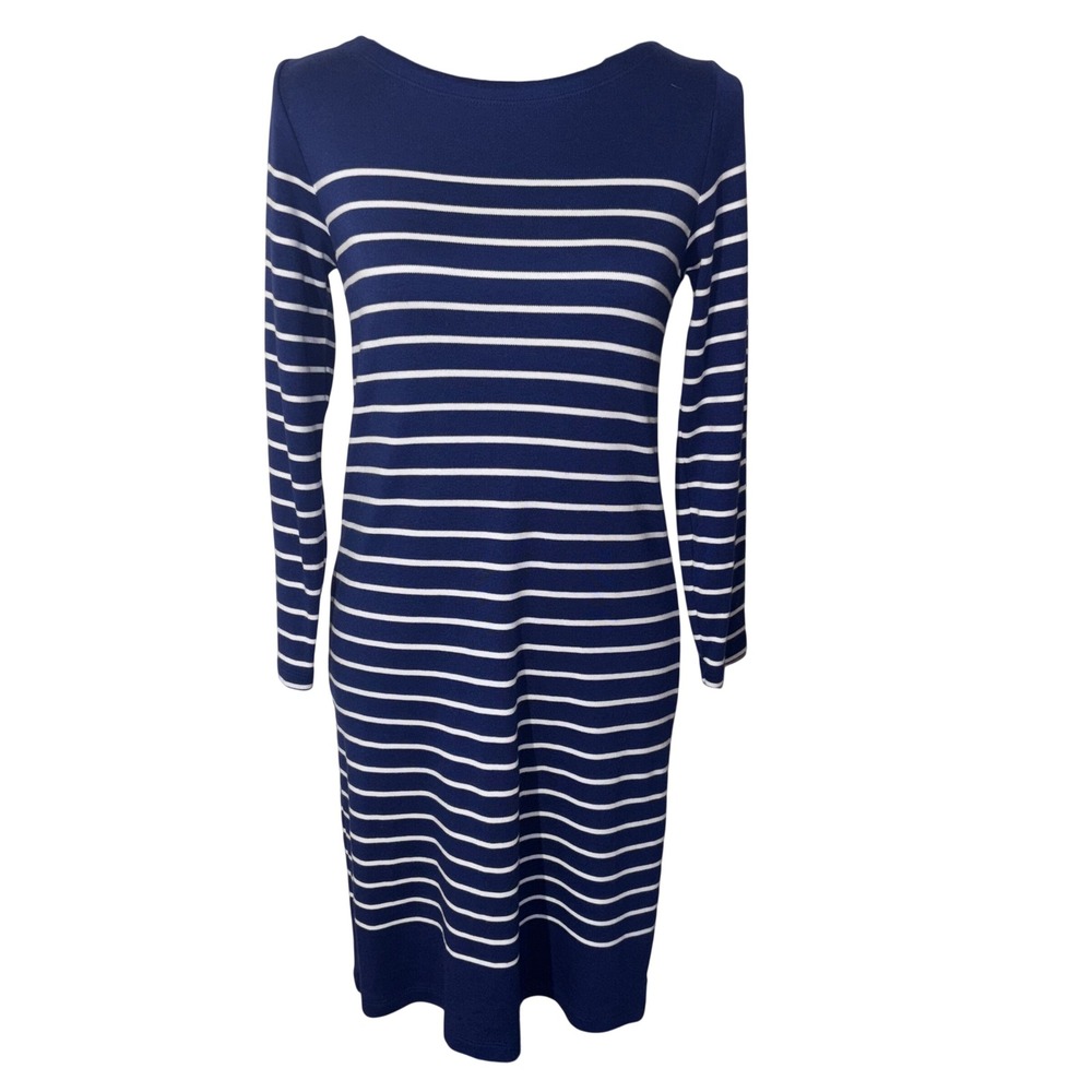 Vineyard Vines Womens Small Blue Striped Boat Neck‎ Nautical 3/4 Sleeve Dress